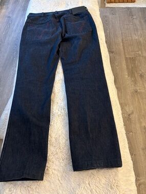 Valentino Men's Dark Blue Bootcut Jeans with Contrast Stitching- like new -